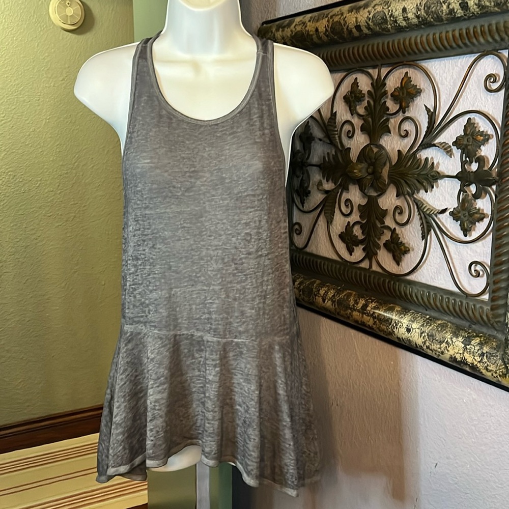 EUC Hollister Tank Top- Grey Sheer peplum hem Sz S💚